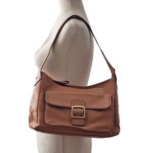 Franklin Covey Women's Cognac Tan Leather Shoulder Purse Bag Multi Pockets